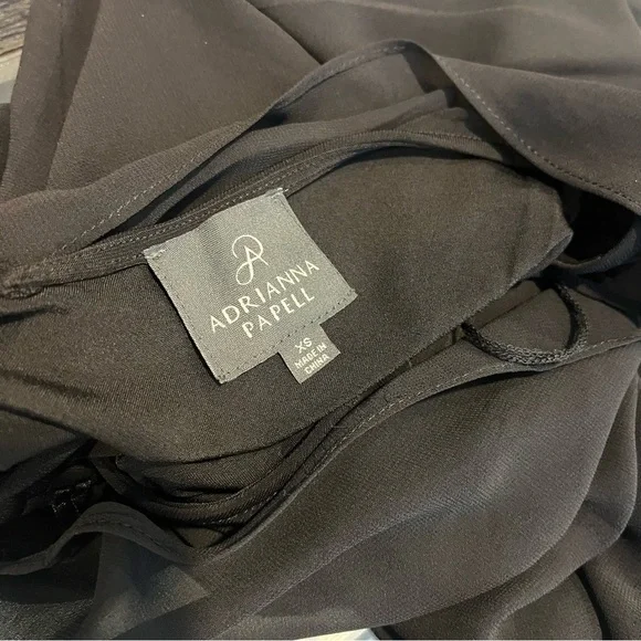 Adrianna Papell Womens XS Black Flutter Sleeve Chiffon Dress High Low Hemline - Picture 10 of 14